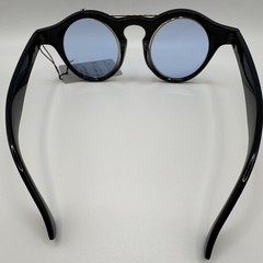 Unisex Round Flip-Up Sunglasses Black Plastic/Metal Frame Blue Tinted UV400