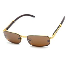 Rimless Sunglasses Rectangle Wood Grain Frame Brown Lens Men Hip Hop Lentes 2026