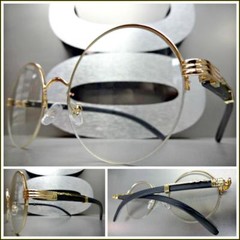 CLASSY VINTAGE RETRO Style Clear Lens EYE GLASSES Round Gold & Wood Wooden Frame