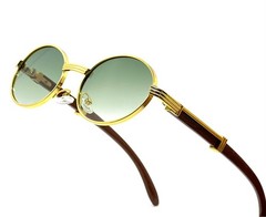 Mens Hip Hop 18k Gold Frame Oval Shape Clear Lens Wood Grain Retro Eye Glasses