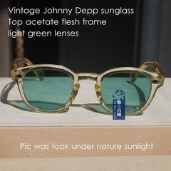 Vintage green sunglasses Jonny Depp yellow acetate frame light green lens SMALL