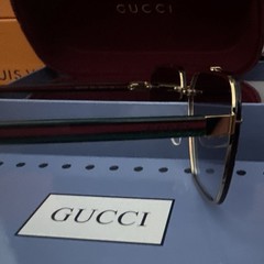 Gucci Men’s Aviator Sunglasses GG1419S Rimless Gold Metal Gray Gradient 145