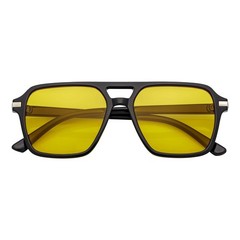 LUCCA – Classic Flat Top Square Aviator Black Sunglasses Yellow Lens