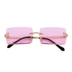 PREMIERE – Luxury 90s Small Metal Rimless Rectangle Sunglasses Gold Pink Tint