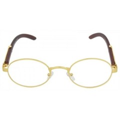 Mens CLASSY Style Clear Lens EYE GLASSES Wooden Print Oval Gold Frame