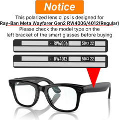 2Pcs Polarized Clip for Ray-Ban Meta Wayfarer & Gen 2 (RW4006/RW4012 Regular 50-