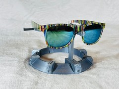 Custom PixelVivid Multicolor Solid Stripe Sunglasses with Blue Mirror Lenses