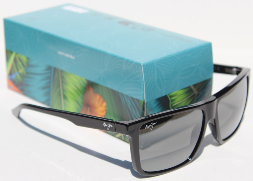 MAUI JIM Mamalu Bay POLARIZED Sunglasses 610-02 Gloss Black/Neutral Grey NEW
