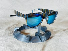 Custom PixelVivid Blue and Brown Solid Stripe Sunglasses with Blue Lenses