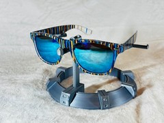 Custom PixelVivid Blue and Brown Solid Stripe Sunglasses with Blue Lenses