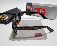 Ray-Ban Wayfarer RB2140 Sunglasses Glossy Black Frame Glass Green Lens 50mm
