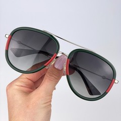 Gucci Men Sunglasses Gold Green Red Pilot URBAN GG0062S 003 NEW AUTHENTIC