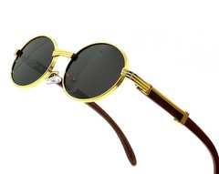 Mens Hip Hop 18k Gold Frame Oval Shape Clear Lens Wood Grain Retro Eye Glasses