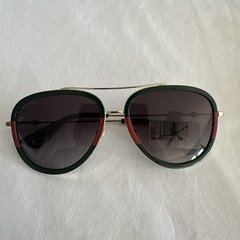 GUCCI GG0062S 003 Aviator Green/Red Unisex Sunglasses 57mm with Light Grey Lens