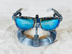 Custom PixelVivid Blue and Brown Solid Stripe Sunglasses with Blue Lenses