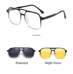 3 in 1 Magnetic Clip On Polarized Sunglasses Men Square Fashion Glasses Frames