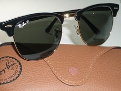 51[]21mm RAY BAN RB3016 901/58 BLACK/GOLD POLARIZED CLUBMASTER SUNGLASSES MINT