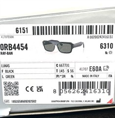 Ray-Ban Lukas Sunglasses RB 4454 6677/31 Polished Black Green Glass 56mm w/case