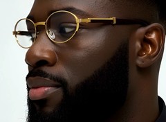 Mens Hip Hop 18k Gold Frame Oval Shape Clear Lens Wood Grain Retro Eye Glasses