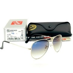 New Ray-Ban RB3025 Aviator Sunglasses Silver Frame Light Blue Gradient Lens 58mm