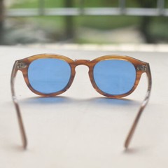 Vintage Blue Sunglasses Men gold solid acetate glasses Johnny Depp blue glasses