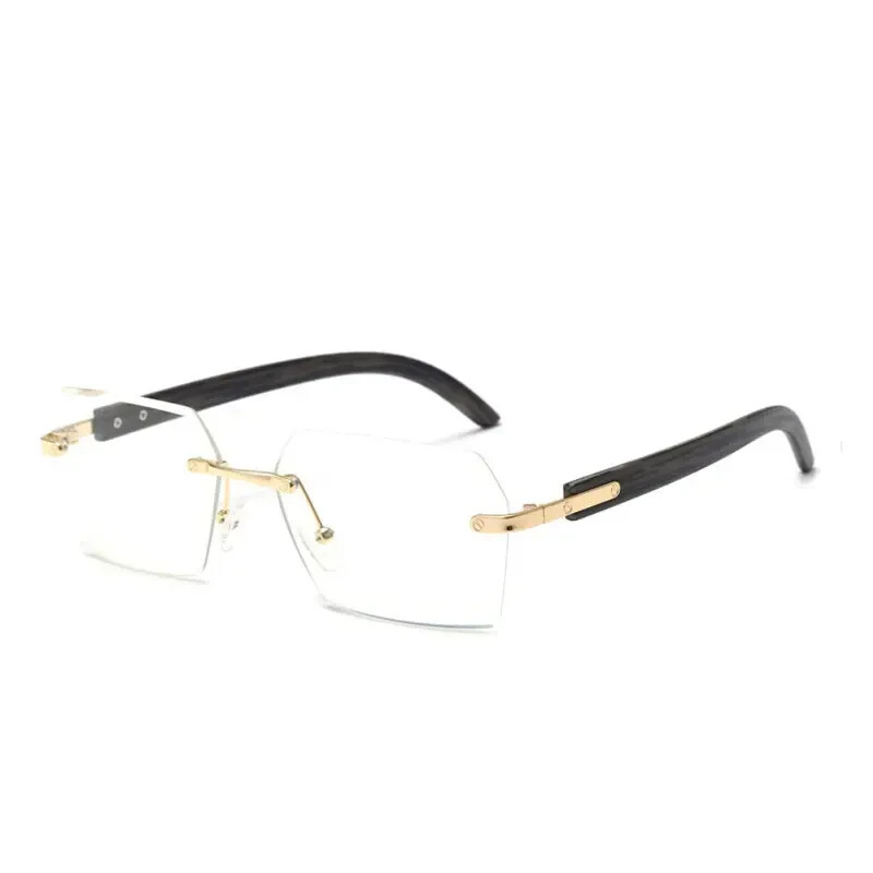 Sunglasses Rimless UV400 Protection Blue Lens Rectangular Rapper Hip Hop Style