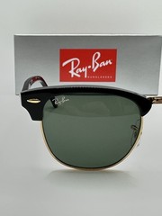 Ray-Ban RB3016 Clubmaster W0365 Black/Gold Frame Green G-15 Lens 51mm Sunglasses