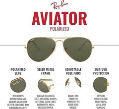 Ray-Ban Aviator Classic Gold /G-15 Green Polarized 62mm Sunglasses RB3025 001/58