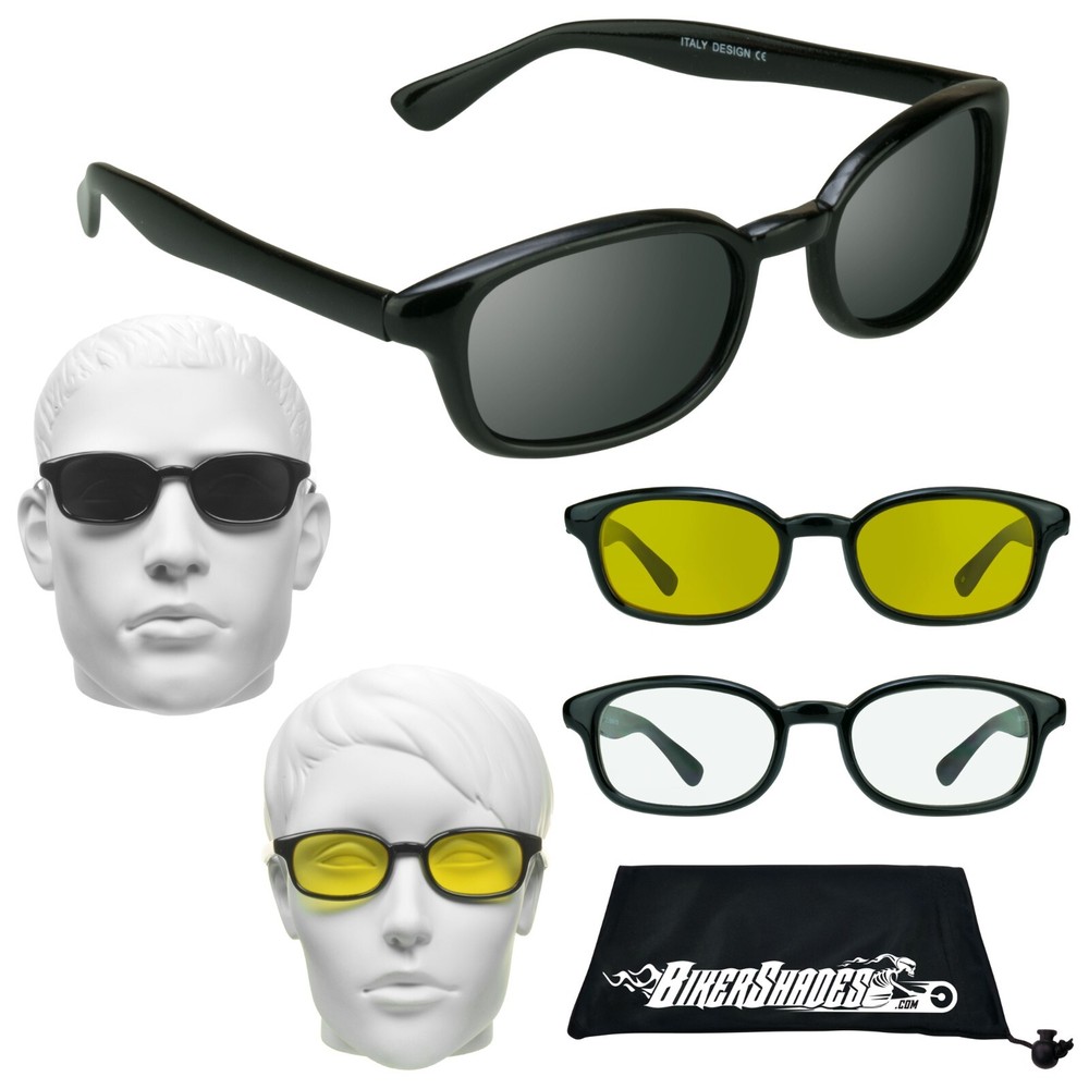 Motorcycle Biker Sunglass Glasses Retro Black Plastic Smoke Clear Yellow Lens
