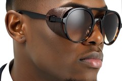 Men’s Women Sunglasses Vintage Steampunk Side Shields Leather Round Retro Shades