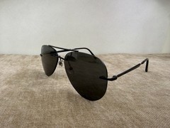 Ray-Ban RB3791 Rimless Aviator Sunglasses, Matte Black Frame, Solid Dark Black