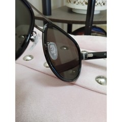 Gucci GG0447S 001 Black Aviator Sunglasses with Green and Red Temple Stripes