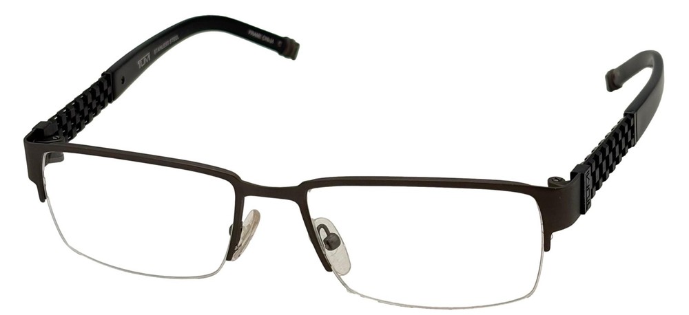 Tumi Mens Stainless Steel Round Eyewear Frame T108 Matte Black 52mm