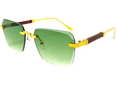 Men Classy Elegant Modern Sophisticated SUNGLASSES Rimless Gold Frame Green Lens