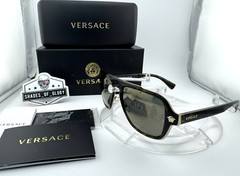 VERSACE VE 2199 12524T HAVANA DARK GREY GOLD SUNGLASSES 56MM AUTHENTIC $354 NEW