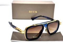 Dita LXN-EVO DT DTS403-WTI-GLD-57 Matte BlUE/ Gold Metal Sunglasses Yellow Lens.