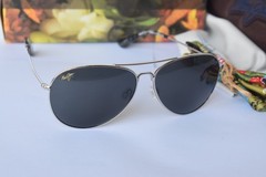 Maui Jim Mavericks GS264-17 Polarized Silver Aviator Sunglasses Neutral Grey Len