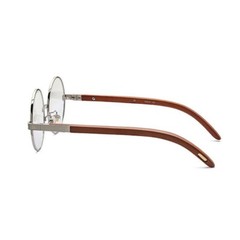 Men’s Large Vintage Silver Frame Round Clear Lens Wood Grain Retro Glasses
