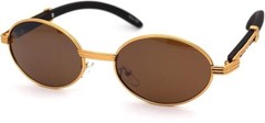 Mens Hip Hop 18k Gold Frame Oval Shape Clear Lens Wood Grain Retro Eye Glasses