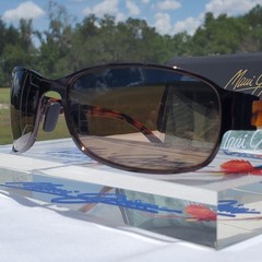 **NEW + RARE** Maui Jim “MAKENA” 244-20 Gloss Dark Brown {STAINLESS STEEL WRAPS}