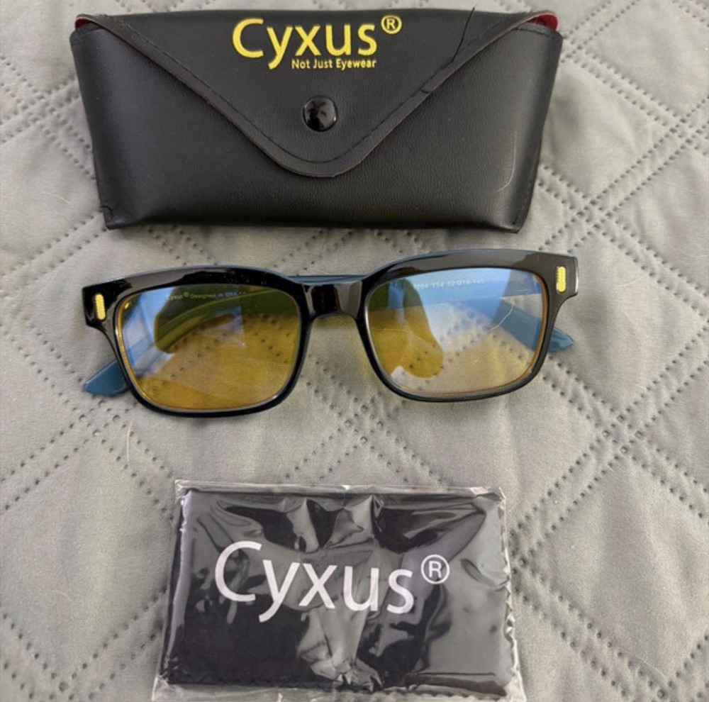 Cyxus Oval Sunglasses. Blue Frame Yellow Tinted. Plastic Lens. Unisex Adults.