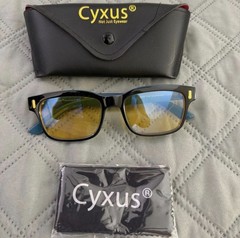 Cyxus Oval Sunglasses. Blue Frame Yellow Tinted. Plastic Lens. Unisex Adults.