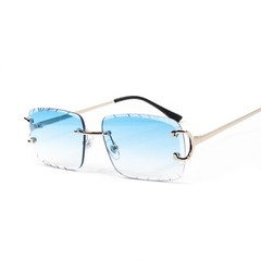 Men’s Rimless Luxury Hip Hop Baby Blue Tint Silver Frame Rectangle Sunglasses