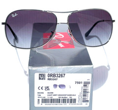 Ray Ban Polished Silver Pilot GRADIENT Grey To Blue Lens Sunglass RB 3267 003/8G