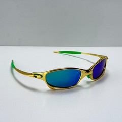 Vintage Oakley Juliet 1.0 X-Metal Gold Frame Blue Iridium Lens Green Arm