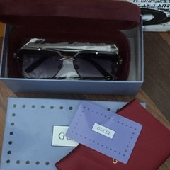 Gucci Men’s Aviator Sunglasses GG1419S Rimless Gold Metal Gray Gradient 145
