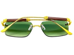 Men Classy Elegant Modern Sophisticated SUNGLASSES Rimless Gold Frame Green Lens