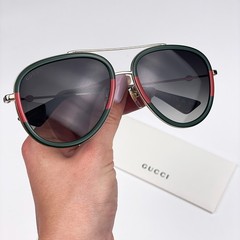 Gucci Men Sunglasses Gold Green Red Pilot URBAN GG0062S 003 NEW AUTHENTIC