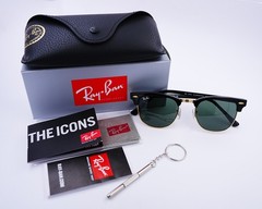 Ray-Ban Sunglasses RB3016 Clubmaster Classic Black Frame Green Lens 49mm Unisex
