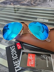 Ray-Ban Aviator RB3025 58MM AQUA Blue CRYSTAL Mirrored sunglasses GOLD FRAME